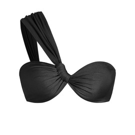 ZAFUL Women's One Shoulder Bikini Top Twisted Ruched Padded Bandeau Bikini Top Swimsuit Bathing Suits Top (1-Black, S)