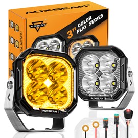 Auxbeam Color Play Series Spot Beam 3" 100W LED Pod Lights, White DRL & Amber Turn Signal, 2 Color Lens Covers, 11600LM Cube Offroad Fog Lights Bumper Ditch Lights, for 4x4 Jeep Ford Polaris Can-am
