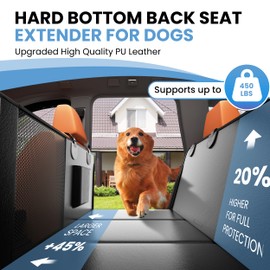 Dog Car Seat Cover for Back Seat, Hard Bottom Back Seat Extender for Dogs, Waterproof Dog Hammock for Truck Support to 400lbs, Car Seat Protector for Cars, Trucks, SUV, Jeep (Universal-PU-Black)