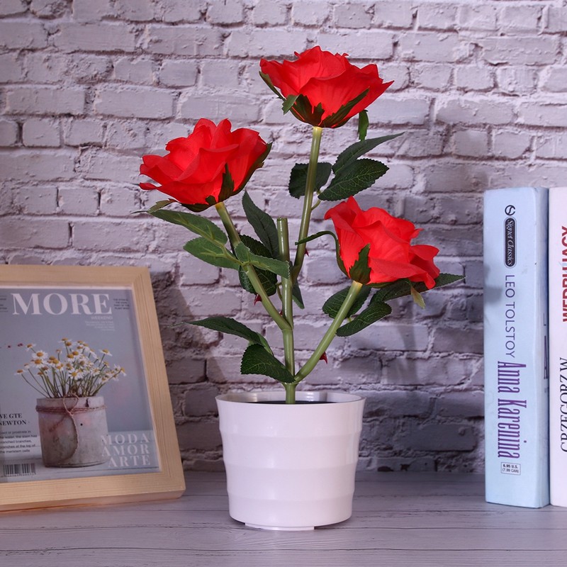 3LED Artificial Rose Lamp Solar Simulation Flower Light LED Bonsai