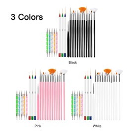 23pcs Professional Nail Art Brush Set for Acrylic French Nails, Dotting Liner Painting Carving Tools, DIY Nail Design Kit with Nylon Heads, Wooden Handles, White Black Options