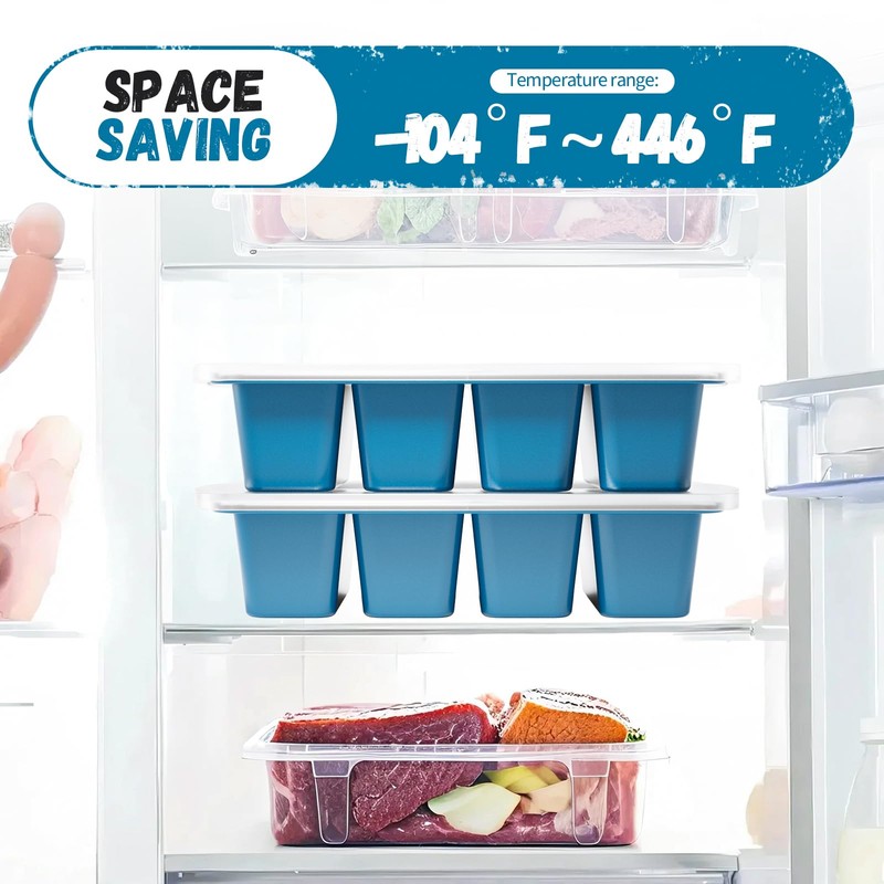 GORCI Silicone Freezer Tray With Lid, 8 Large 1 Cup