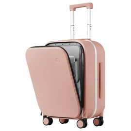 mixi Carry On Luggage, 20'' Suitcase with Front Laptop Pocket, Travel Rolling Luggage Aluminum Frame PC Hardside with Spinner Wheels & TSA Lock and Cover - Pink