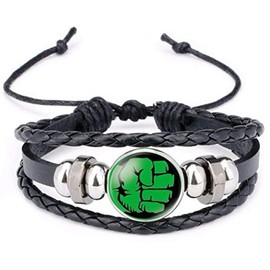 Hulk Dr Bruce Banner Green Fist Logo Glass Domed Braided Leather Bracelet