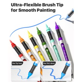 JusArt Acrylic Paint Markers Brush Tip 18 Colors, Water-Based No-Bleed Markers with Automatic Ink Control System, Waterproof Acrylic Paint Pens for Rock, Egg, Wood, Fabric, Glass, DIY Crafts