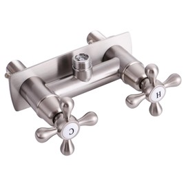 SKOWLL RV Shower Faucet, 4" Wall Mount Outdoor Camper Shower Valve Replacement, All Metal Mobile Home Bathroom Valve Diverter with Dual Handle, Brushed Nickel