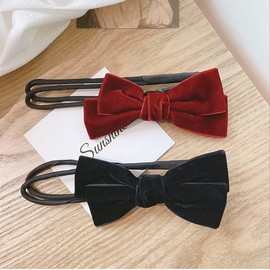 Bowknot Hair Bun Maker for Long Hair Bun Curler French Twist Hair Tool for Thin Thick Hair Buns Piece for Women Girls Velvet Bow Deft Bun Maker (Black and Red)