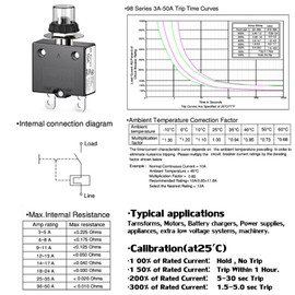DIYhz Thermal Circuit Breaker, 35 Amp Push Button Manual Reset Circuit Breaker 32V DC 125/250VAC 50/60Hz with Quick Connect Terminals and Waterproof Button Transparent Cap 4Pcs