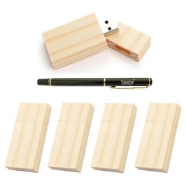 Yaxiny 5 Pack Rectangle Wood 2.0/3.0 USB Flash Drive USB Disk Memory Stick with Wooden (2.0/1GB)