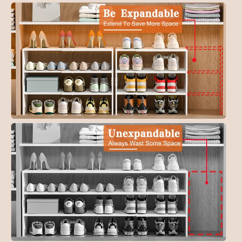 3-Tier Small Shoe Rack Organizer for Closet, White Expandable Shoe