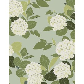 Floral Peel and Stick Wallpaper Self Adhesive Hydrangea Wall Paper French Country Cream Stick on Wallpaper for Bedroom Wall Decor Elegant Mural (Green Hydrangea, 118" X 17.4")