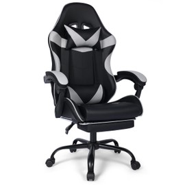 Ergonomic Gaming Chair with Footrest: 90°-155° Recline, Adjustable Height, Detachable Headrest & Lumbar, Reinforced Steel Base with 360°Silent Casters (Black/Gray)
