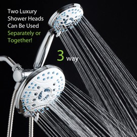 Hotel Spa AquaCare As-Seen-On-TV High Pressure 50-mode Rain & Handheld 3-way Shower Head Combo - Anti-clog Nozzles/Tub, Tile & Pet Power Wash/Extra Long 6 ft. Stainless Steel Hose/All Chrome Finish