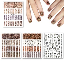 Yaozeio Leopard Print Nail Decals - Brown, Vinyl, Animal Print, Leopard, 4 Count, Small, Rectangular Sheets - Leopard Nail Stickers & Decals for Nail Art