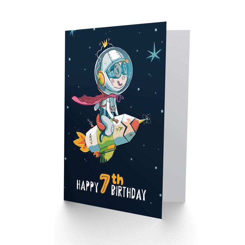 Wee Blue Coo Space Rocket Astronaut Birthday 7th Greetings Card