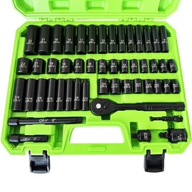 sunplux 3/8" Drive Socket Set 50-Piece, SAE (5/16" - 3/4") & Metric (8mm - 22mm), Deep & Shallow Impact Socket Set with Case, 6 Points, Premium CR-V, Extension Bars, Universal Joint & Power Drill Adapter