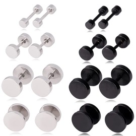 Adelina Style Surgical Stainless Steel Popular Dumbbell Earrings, Screw Type, Flat Catch, Round, For Men and Women, Unisex, Simple, Hypoallergenic, Stud Earrings, Pair, Stainless Steel, No Gemstone