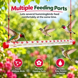 Hummingbird Feeder for Garden Use – Leak-Proof Red Plastic Feeder with Multiple Ports and Transparent Container