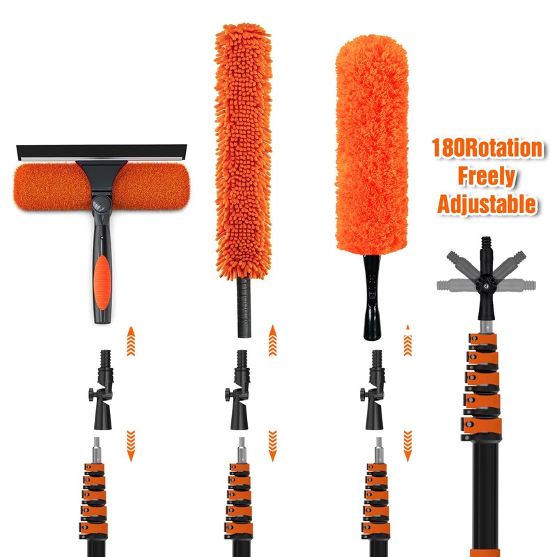 30FT Reach Duster Kit, Window Cleaning with 5-24FT Telescoping Extension