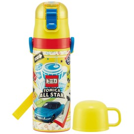 Skater SKDC4 Tomica Children's Water Bottle, 2-Way Direct Drinking with Cup, 15.9 fl oz (430 ml) (When Cup), 16.5 fl oz (470 ml), Stainless Steel, For Kids, Cold Insulation, Lightweight, String