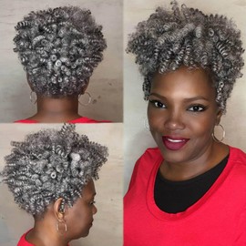 MIMAN 5 Packs 10 Inch Short Grey Crochet Hair Braiding 8MM Curly Crochet Braids for Women Synthetic Hair Extensions for Women DIY Mohawk Afro Braided Hairstyle (Natural Black Mixed Grey)