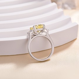 RODIFFY 4CT Simulated Yellow Diamond Engagement Ring,925 Sterling Silver Radiant Cut 3-Stone Promise Ring(Size:6.5)