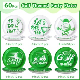Grencian 60Pcs Golf Party Paper Plates 9" Disposable Heavy Duty White and Green Glolf Symbol Dessert Paper Plates Let’s Par-Tee Birthday Tableware Set for Par-Tee Kids Birthday Sports Party Supplies