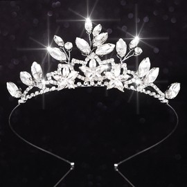 Kilshye Crystal Girls Tiara Silver Rhinestone Princess Tiaras and Crowns Birthday Headband (Silver, One Size)