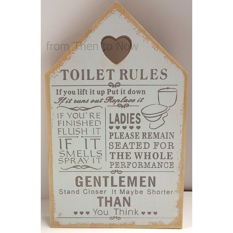 Toilet Rules Plaque Wooden Sign Shape Rustic Shabby Chic Gift