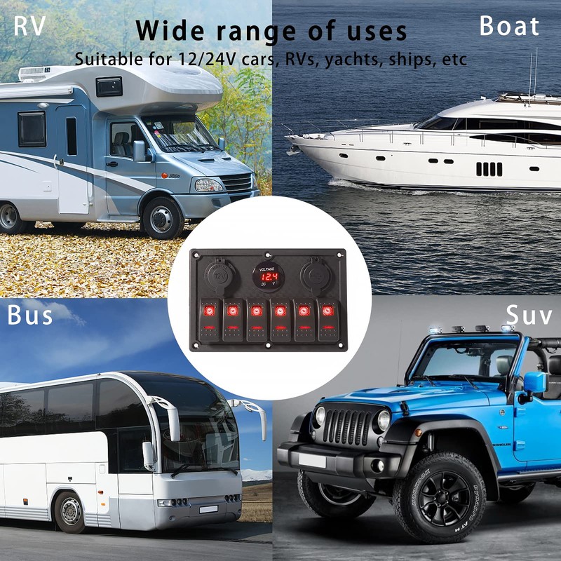GGTA Marine Switch Panel, 6 Gang Rocker Switch Panel with
