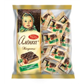 Alionka Alenka Olenka Nutty Wafer Cookies with Milk Chocolate Glaze and Hazelnuts in Individual Wraps 8.8oz/250g Gourmet Imported Russian Candy Sweets Bars UNICONF Krasnyi Oktyabr
