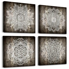 Canvas Wall Art For Bedroom Wall Decor For Living Room Black And White Abstract Paintings Modern 4 Piece Framed Retro Pattern Canvas Art Bathroom Prints Ready To Hang Pictures For Home Decorations