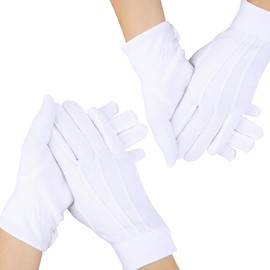 ODDerZZii 2 Pairs Cotton Gloves, White, White Gloves, Gloves with Snap Closure, Formal Tuxedo Costume, Honor Guard Inspection Gloves for Jewellery, Gloves for Women and Men, White