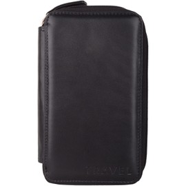Womens Genuine Soft Leather RFID Travel Passport Document Holder Wallet - Black