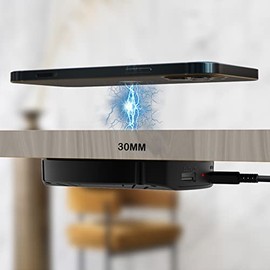Cargador Inalámbrico Invisible 30MM Larga Distancia Inalámbrico QI 10w Cargador Muebles Ocultos Debajo del Escritorio Estación de Carga Inalámbrica...
