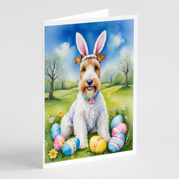 Caroline's Treasures DAC5036GCA7P Fox Terrier Easter Egg Hunt Greeting Cards