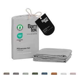 Bamtek Pillow Cases Queen Size Set of 2 Pillowcases 100% Viscose from Bamboo Cooling Pillowcases, Soft & Breathable Pillow Case with Envelope Closure, Grey Pillow Cases (Grey Mist)