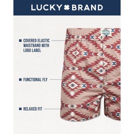 Lucky Brand Men's Boxer Shorts - 6 Pack Relaxed Fit Cotton Boxers with Functional Fly and Elastic Waistband (Sizes: S-XL), Size Small, Plaid/Smoked Pearl Print/Jet Black