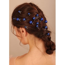 Deniferymakeup 20pcs Blue Pearl Hair Piece Wedding Bridal Hair Pins Set Prom Updo Hair Jewelry for Brides and Bridesmaid (Blue)