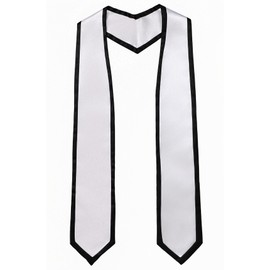 Ftyfty Unisex Adult Graduation Honor Stole Classic End With Trim 72" Long (White with Black Trim, 72" Long)