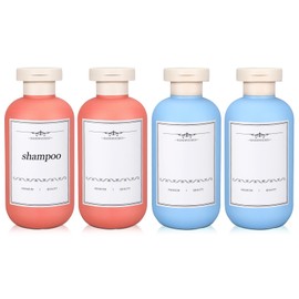 Travel Shampoo Bottle, Empty Plastic Squeeze Bottles 6.8 oz with Flip Cap, Lotion Container for Toiletries, Travel Size Shampoo and Conditioner (Orange/Blue, 200 ml)