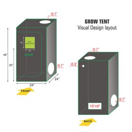 24''x24''x48'' 32''x32''x63'' 36''X20''X63'' 36''X36''X72'' Hydroponic 600D High Reflective Mylar Indoor Grow Tent Room w/Observation Window and Metal Connector Grow Solution (24''x24''x48'')