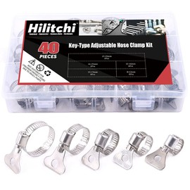 Hilitchi 40-Pcs 8-29mm Clamping Range Butterfly Key-Type Adjustable Hose Pipe Worm Gear Clamps Assortment Kit, Clamps Ideal for Plumbing, Automotive - - 304 Stainless Steel
