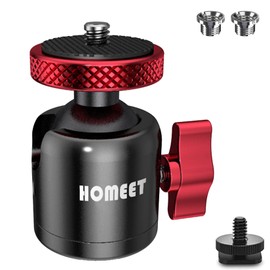 Homeet Mini Ball Head Tripod Head 25 mm Ballhead Diameter 10 kg Maximum Load Metal Ball Head 1/4 Inch & 3/8 Inch Thread Hole with Nut and Hot Shoe Adapter for All Camera/Tripod/Monitor/Light