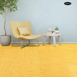 WUPYI 3/8 Inch Thick Printed Foam Tiles, 25 PCS Wood Grain Interlocking Foam Floor Mats, EVA Protective Flooring for Home Gym,24"" x 24"",100 Sq. Ft, JZ27P88