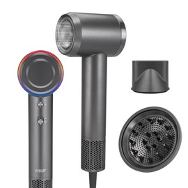 ZYELBF Professional Ionic Hair Dryer, 150000 RPM High-Speed Brushless Motor, Negative Ionic, Thermo Control, with Magnetic Diffuser and Nozzle (Grey)