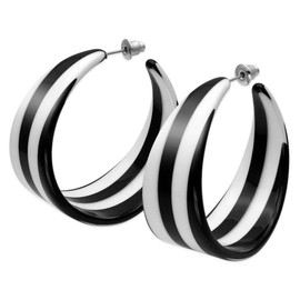 Soul-Cats Black/White Striped Acrylic Hoop Earrings in the 80s, Acrylic
