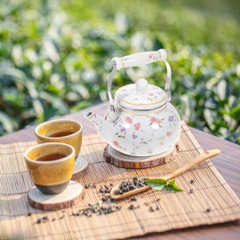 DOITOOL Enamel Tea Kettle 2.5L Vintage Floral Teakettle for Stovetop, Colorful Water Tea Kettle, Enamel on Steel Teapot with Filter and Cool Touch Stovetop Tea Kettle for Hot Water
