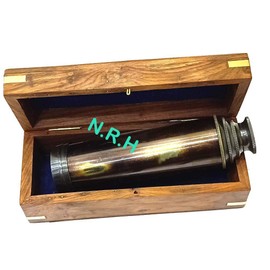 Beatiful Vintage Handcrafte Nautical Telescope Brass/Wood Spyglass Telescope With Rosewood Box,14''