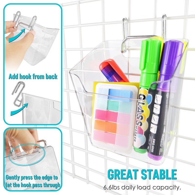 Large Grid Wall Bins - 6Pack Clear Gridwall Accessories Hanging